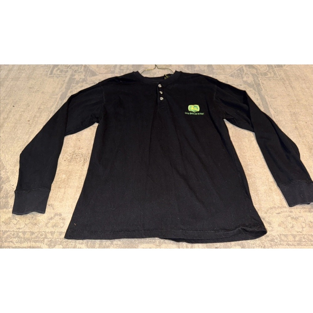 JOHN DEERE Mens Sz‎ Medium Logo Long Sleeve 1/4 Button Up Cotton Black